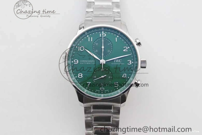 MIROTIME 1223 FastDry Portugieser Chronograph IW371615 ZF Best Edition Green Dial on SS Bracelet A7750 (Slim Movement) 7038